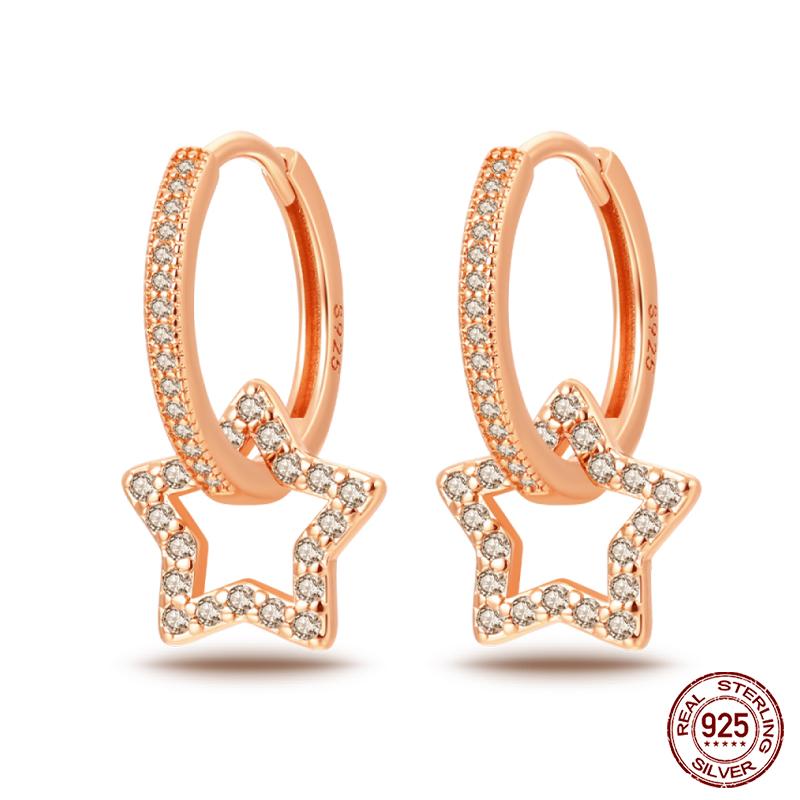 100% 925 Sterling Silver Rose Gold Heart Geometric Pave CZ Hoop Earrings For Women Wedding Engagement Birthday Jewelry Gift 2023