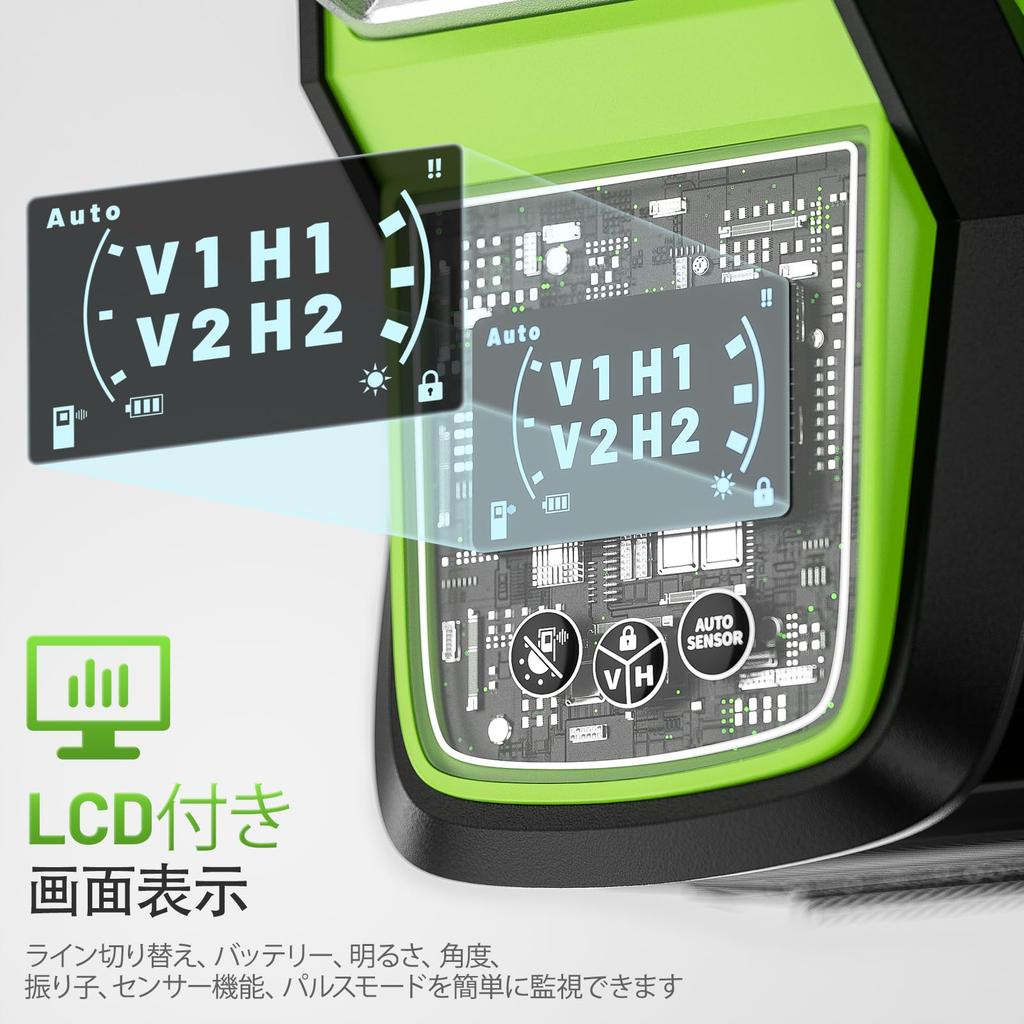 Huepar HX04CG Laser 4D Green Line Level with LCD Pulse 4 Levels of Laser Brightness 4x360 Cross Lines Includes Magnetic Base and Hard Case Gift for