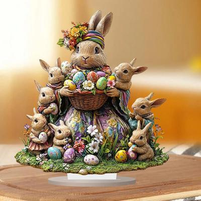 Easter Bunny and Bunny House Tabletop Decoration Ornament. Made of Acrylic, Suitable for Home and Office Decoration.