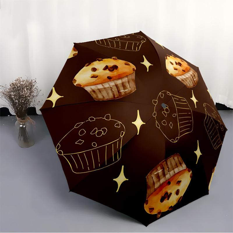 1pc Cupcake Pattern Umbrella Portable Folding Umbrella Durable Iron Frame, Suitable for All Seasons Home Travel Outdoor yy260319047