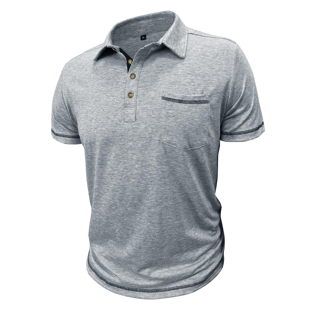 Summer Mens Short Sleeve T-Shirts Pocket Lightweight Casual Polo Shirt for Men Loose Trendy Loose Button Down Shirts for Men