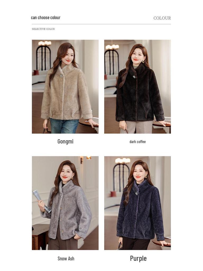 Noble Lady Winter Plush Faux Fur Coat for Middle-aged & Elderly Women