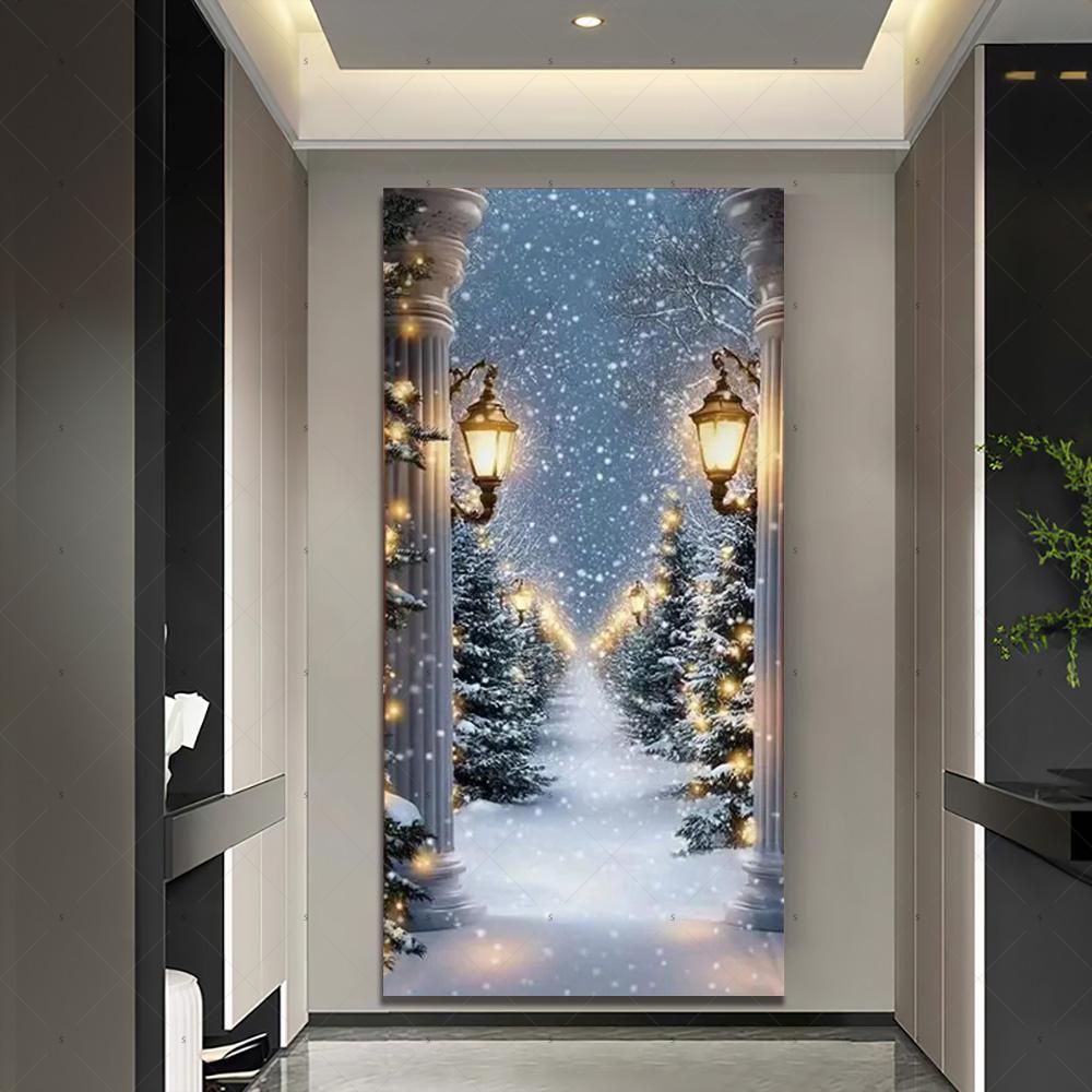 Copertura per Porta Scena Invernale con Neve Sfondo Fotografia Foresta Bianca Forniture Decorazioni Festa di Natale Interno Esterno