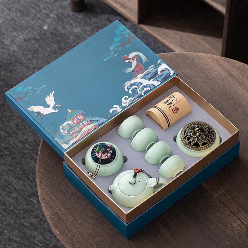 Retro Guochaofeng Kung Fu Ceramic Tea Set Gift Box Company Opens with Gifts To Give Customers Thank You Gifts