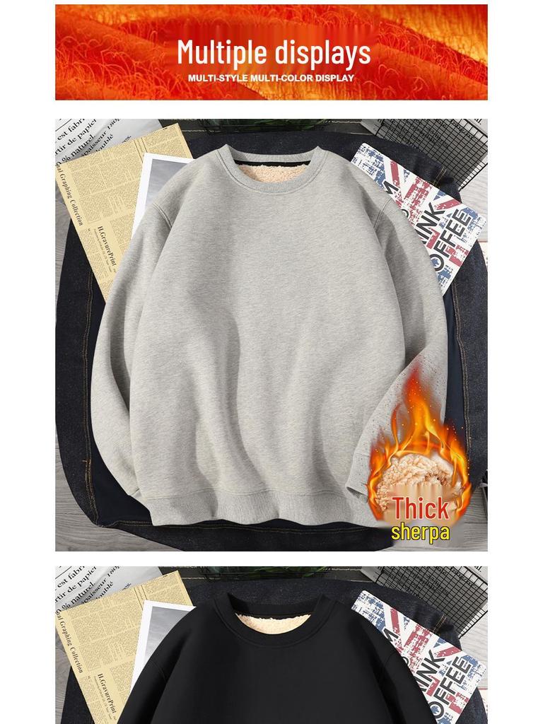 Men's Winter Thick Lambswool Hoodie: Youthful, Warm, Pure Color, Loose Fit, Plus Size