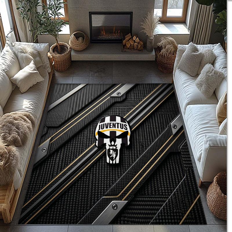 Juventus FC Printed Flannel Area Rug Non Slip Soft Polyester Floor Carpet Indoor Decor Mat for Bedroom Living Room Sofa