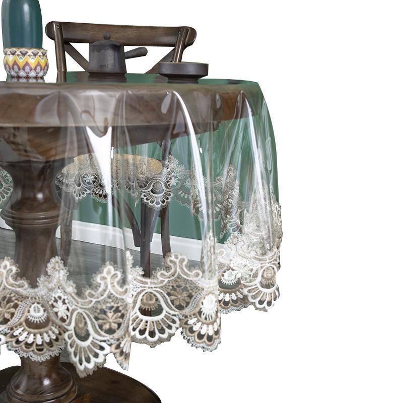 Transparent PVC Tablecloth with White Lace Tablecloth Set Round Table Cover Waterproof Oil Proof Glass Non Wash Crystal Board PVC Dining Tablecloth
