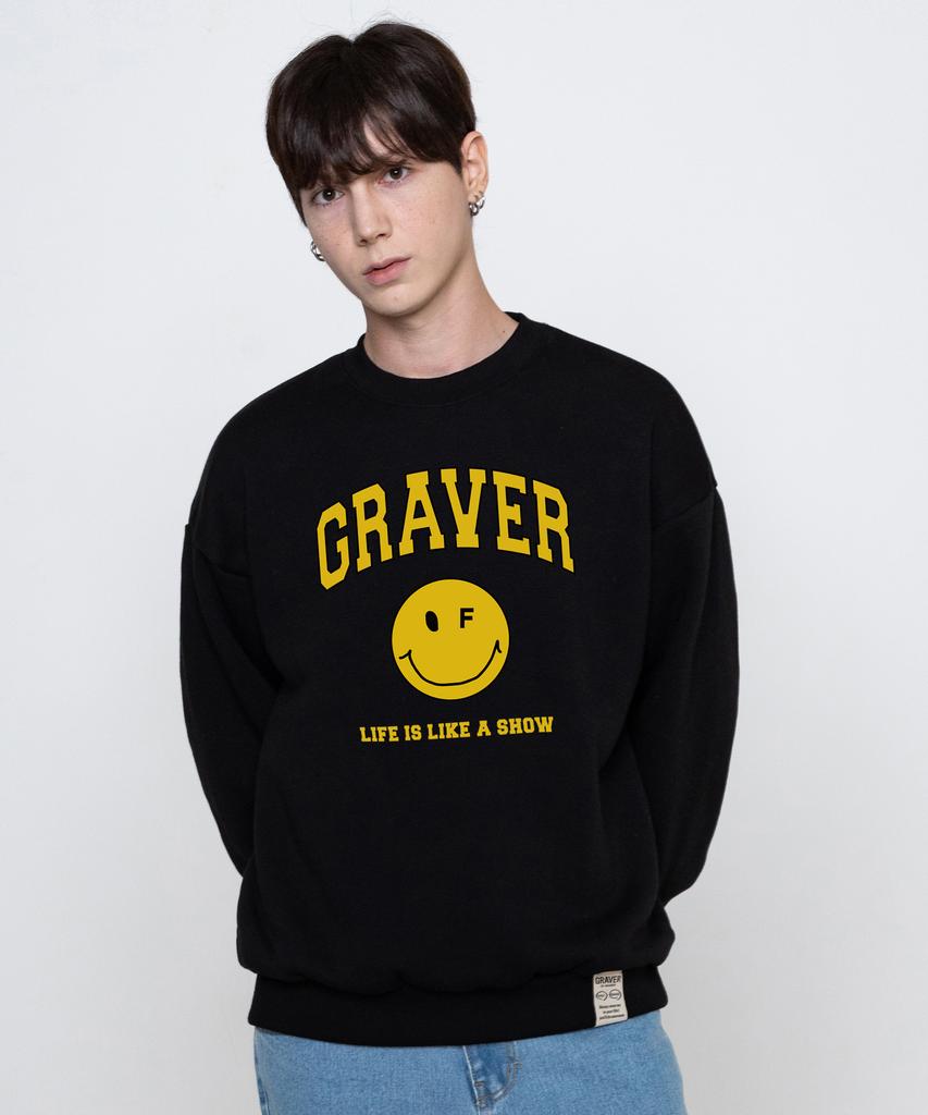 GRAVER [Unisex] Arch Logo Life Dot Smile Sweatshirt_Black