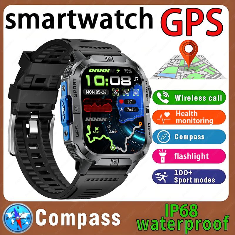 New Professional GPS Outdoor Smart Watch Men Flashlight Compass Waterproof Military Sport Tracker Bluetooth Call Smartwatch