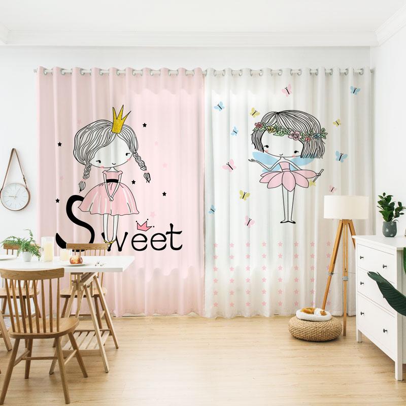 2024 The Whole House Custom Children's Cartoon Pink Princess Style Rrainbow Home Curtain Little Girl Bedroom Semi-blackout Drape
