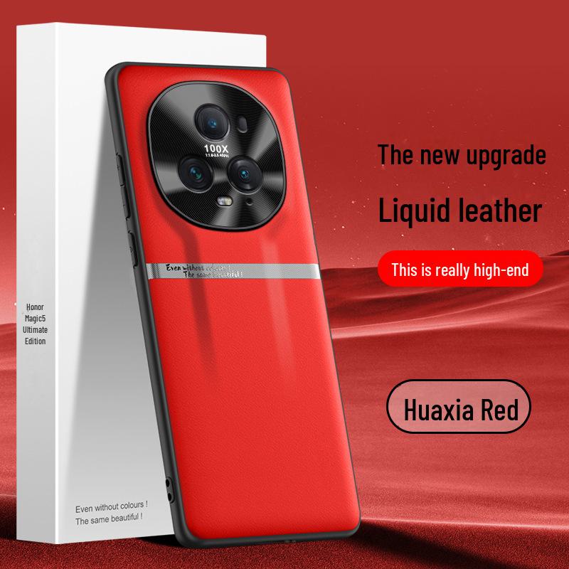 Protective liquid leather shell for Honor Magic5 Ultimate Edition phone, anti-fall design, ships as one piece.