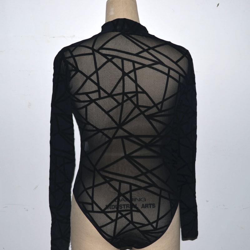 Elegantní průsvitné krajkové body s vysokým výstřihem a dlouhým rukávem