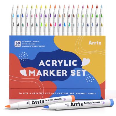 Arrtx Akrilik Marker 60A Akrilik Boya Marker Fırça Ucu Akrilik Kalem Akrilik Marker Ahşap Seramik Cam Tuval Metal Plastik Kumaş için Kaya Boyama