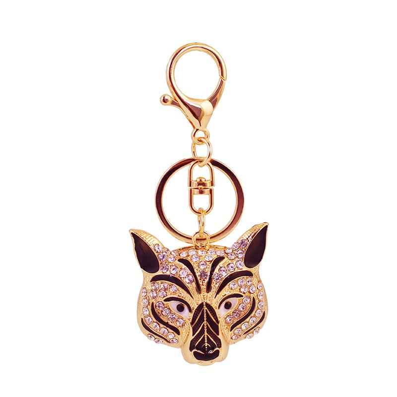 Men's Rhinestone Tiger & Leopard Head Keychain Animal Pendant Bag Charm 1359