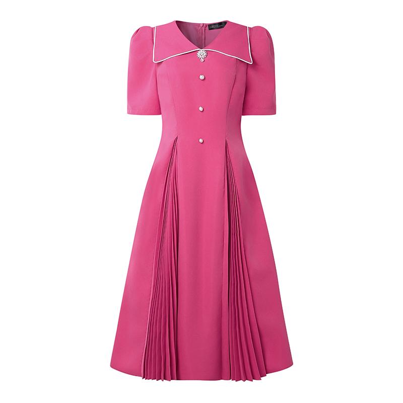 

ZANZEA Элегантное женское повседневное платье с кукольным воротником, рукавом до локтя и длинным подолом S темно-розовый