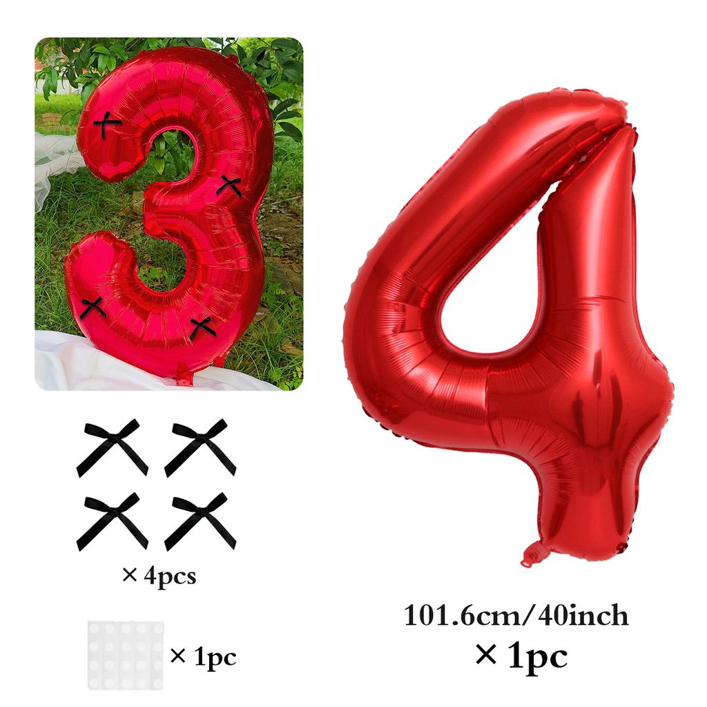40 Inch Black Bow Decorated Red Digital Balloons 0-9 Numbers DIY Bow for Birthdays, Anniversaries, and New Year Decorations