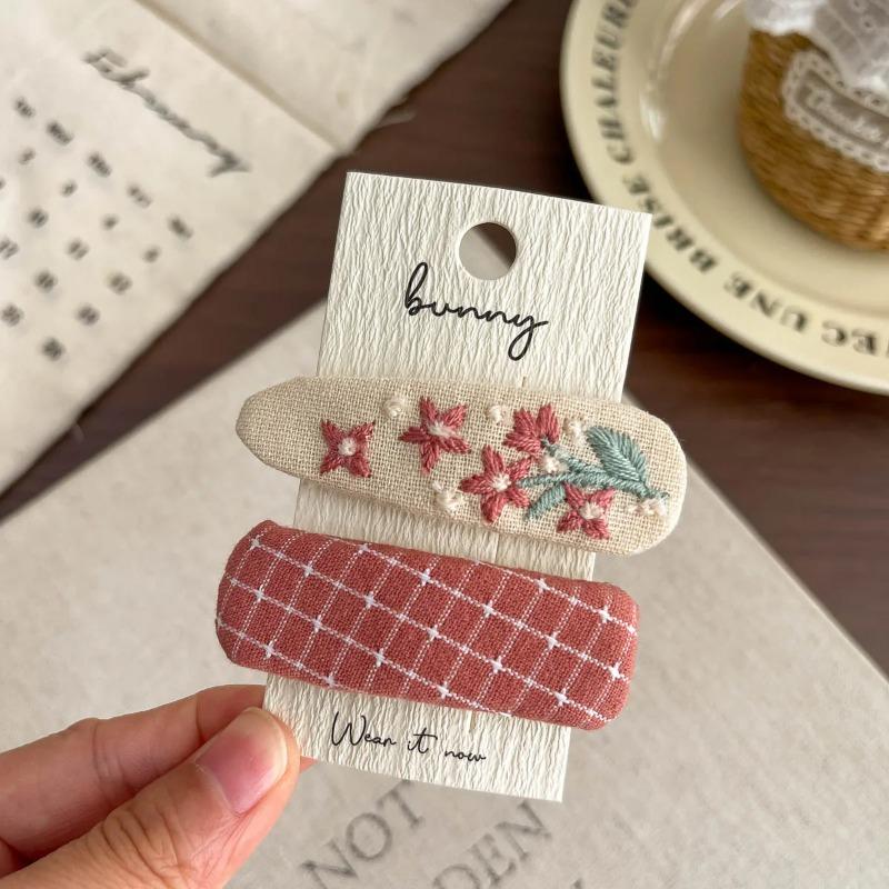2Pcs Embroidery Flower Children's Hairpin Sweet Hair Clip Bangs Side Clip Hairpin Barrettes Headwear Hair Accessories Headdress