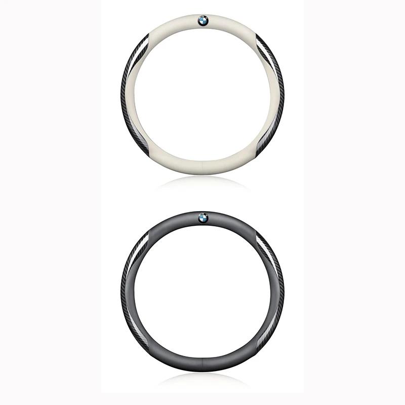 PU Leather Carbon Fiber Car Steering Wheel Cover Emblem Car Accessories For BMW 50th Kith M X1 X2 X3 X4 X5 X6 X7 E46 E90 E60 F10
