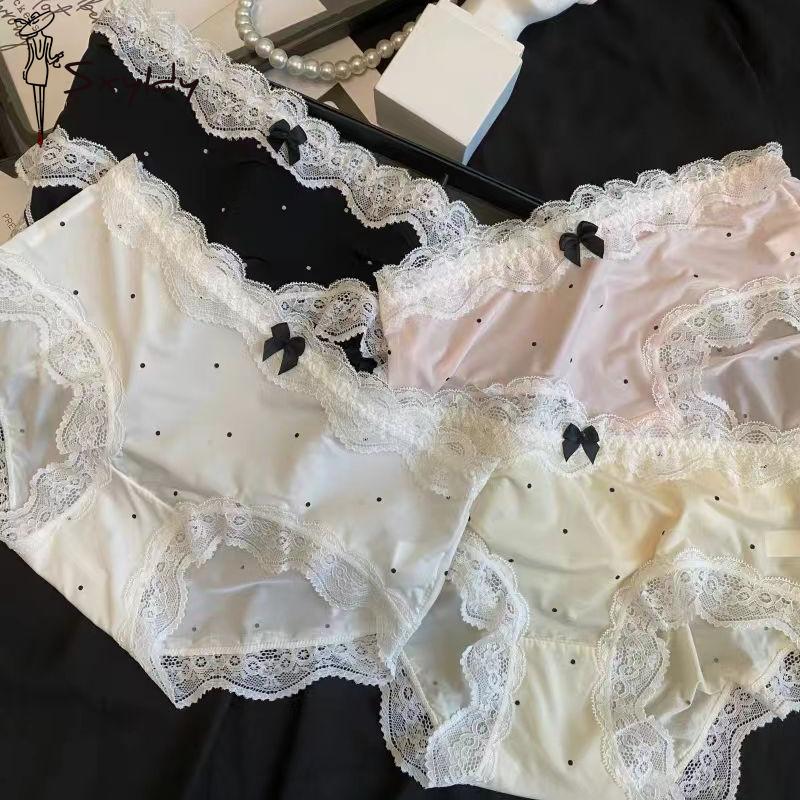 Sweet Lace Mid-waist Panties Ice Silk Seamless Underwear Women Soft Breathable Briefs
