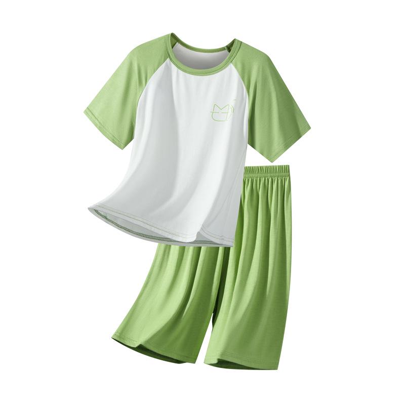 Unisex Modal Summer Pajama Set: Parent-Child Short Sleeve AC Loungewear for Children