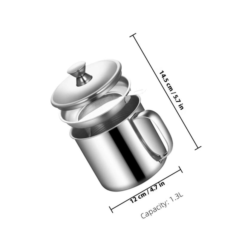 Stainless Steel Oil Filter Pot Kitchen Oil Container Can With Fine Mesh Strainer For Home Kitchen Frying Oil Storage Reuse