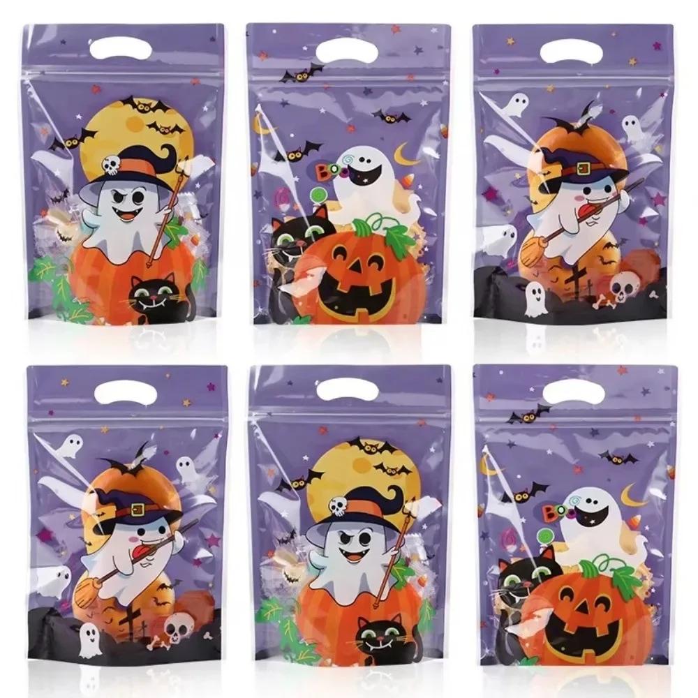 50Pcs New Cartoon Halloween Candy Bag Zipper Closure Pumpkin Ghost Snack Gift Bags Reusable Halloween Cookie Bag Trick or Treat