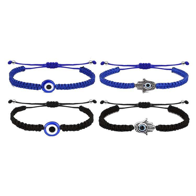 Evil Eye Adjustable Bracelet Set: 12-Piece Woven Rope with 7 Knots