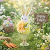 Happy Easter Standing Easter Bunny Ornament Cartoon Colorful Bunny Decor Handmade Cute Flower Rabbit Figurine Easter Party