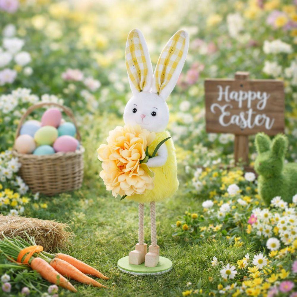 Funny Standing Easter Bunny Ornament Cute Colorful Bunny Decor Handmade Cartoon Bunny Figures Home Decor