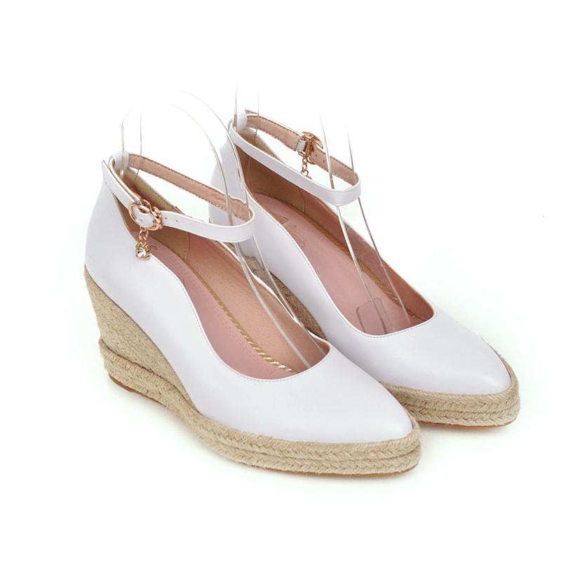 Classic Wedges Shoes For Women Spring Casual Ankle Straps High Heels Pumps Shoes White Green Wedge Wedding Office Shoes Female