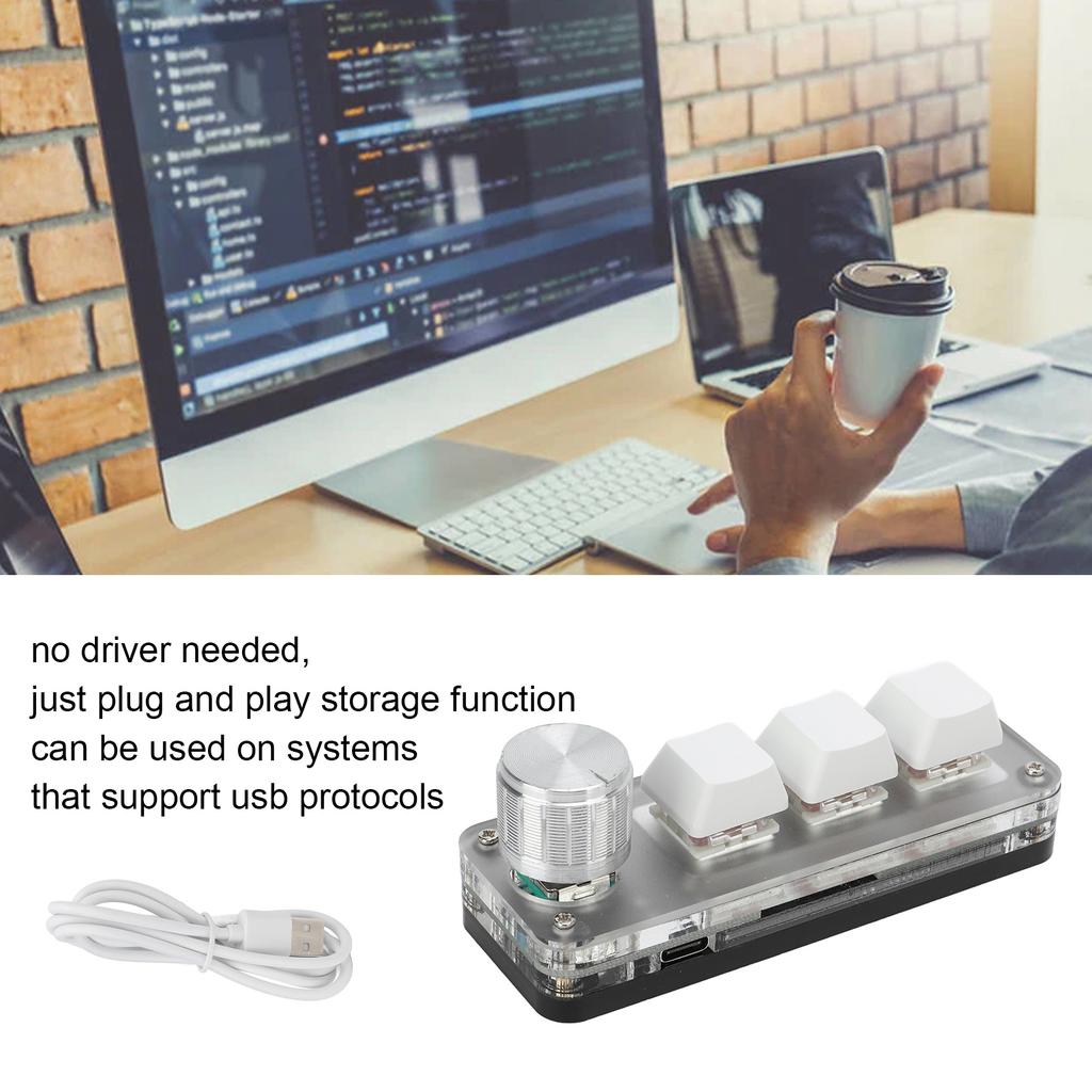 Mini 3 Key Keypad Mechanical White Gaming Keyboard Programmable One Handed for Office Games Music Industrial Control