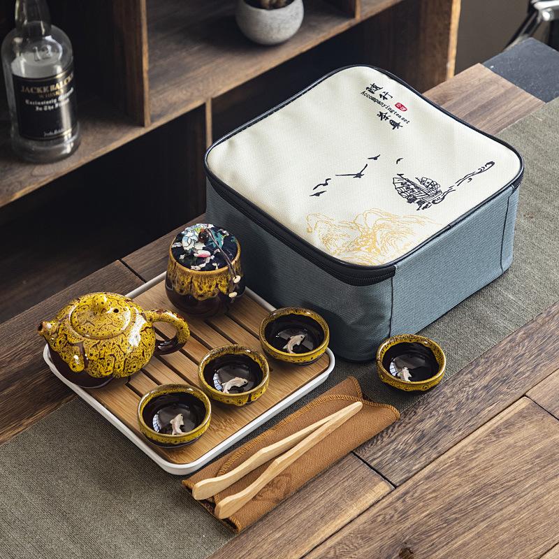 Travel Kung Fu Tea Set Ceramic Kiln Change One Pot Four Cups With Tea Can Set Opening Business Gifts