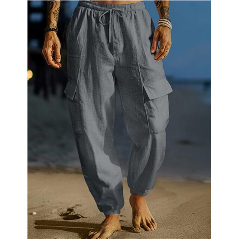 

2026 Autumn Jogger Work Pants: Breathable Long Pants with Elastic Drawstring Waistband & Multi-Pocket Design S темно-серого