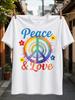 Peace And Love Rainbow Gradient Peace Symbol With Colorful Flowers And Radiating Lines Retro Hippie Unisex All TShirt