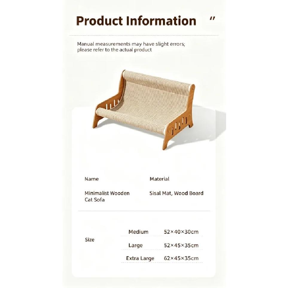 Solid Wood Cat Sofa Sisal Scratcher Bed Anti Shed Natural Sisal Mat Multi Size Pet Lounge Furniture Stable Frame Cat Rest
