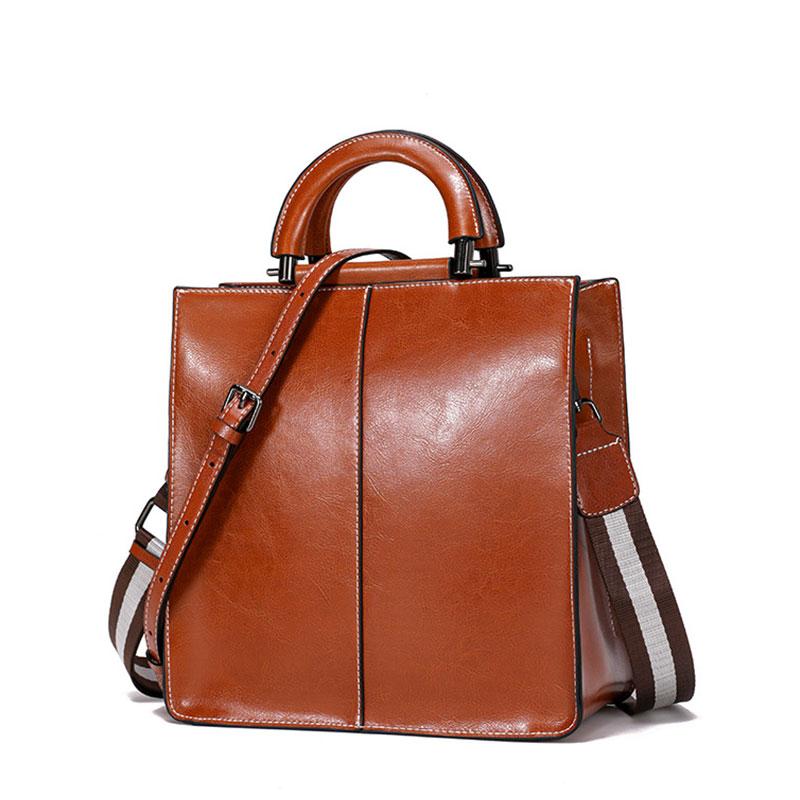 Genuine Leather Women's Shoulder Bag   Luxury Designer Women Handbags Retro Cowhide Crossbody Bags Female Square Tote Bag