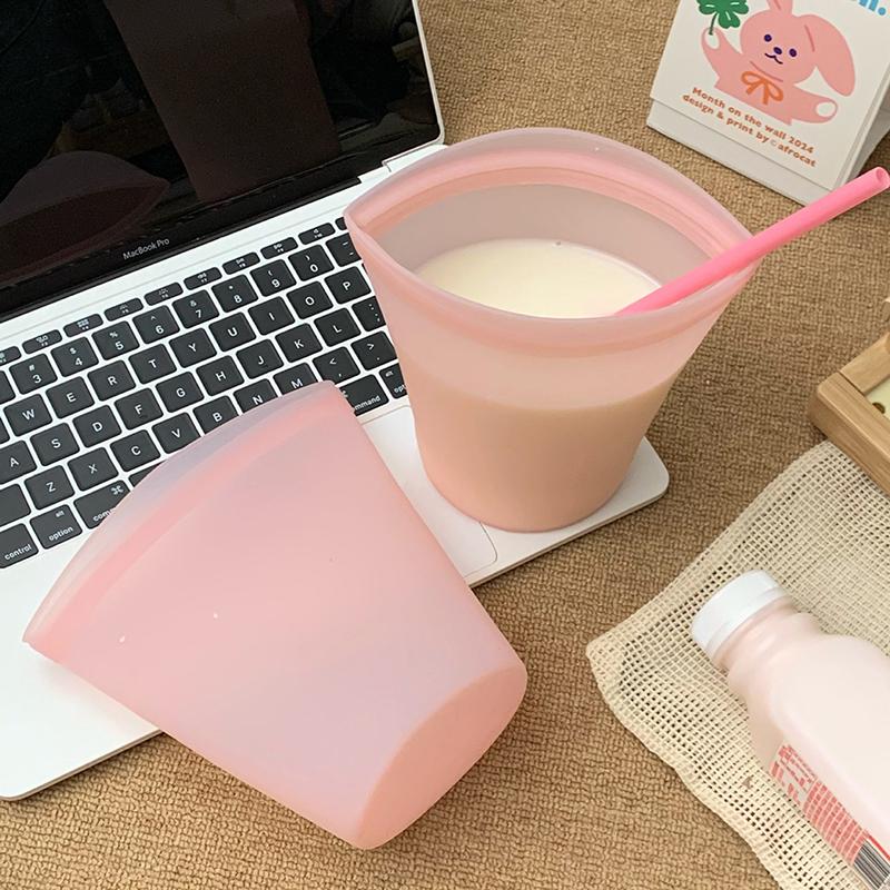 Portable Silicone Reusable Coffee And Milk Tea Cup Has Good Sealing Performance Clear Multi-Use Food Storage Bags