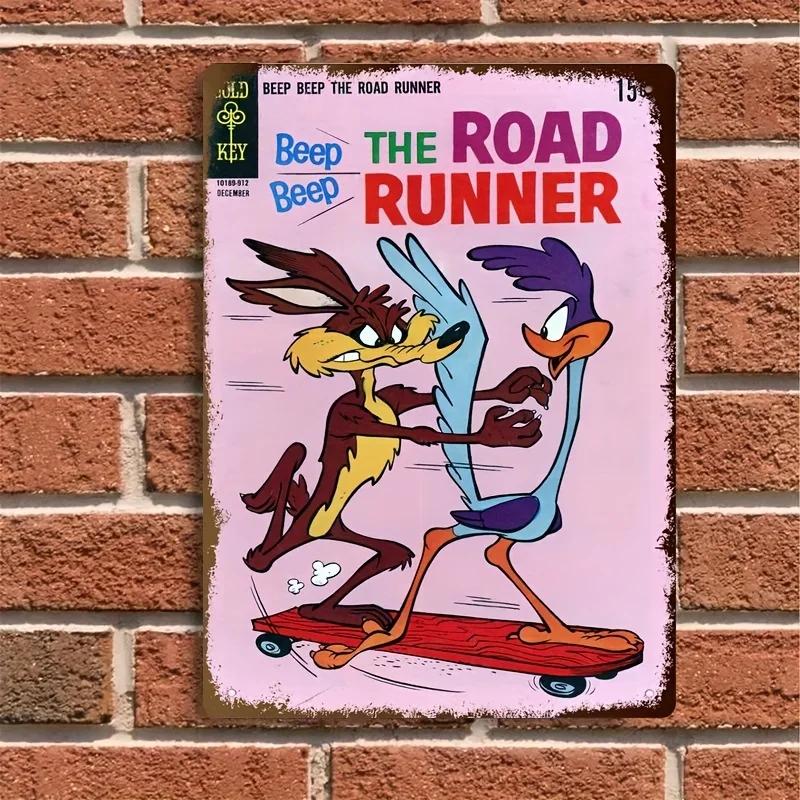 

Vintage BEEP THE ROAD RUNNER Metal Tin Sign Retro Skateboarding Cartoon Characters Wall Art Rustic Iron Plaque for Home 20x30cm（7.8x11.8inch）