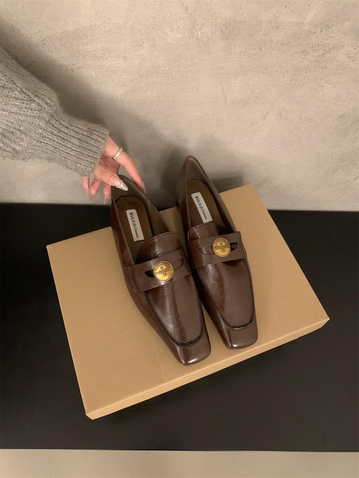 

Винтажные Mori Maillard коричневые туфли-лодочки на низком каблуке из мягкой кожи женские 2025 весна-осень туфли на мягкой подошве одинарные туфли Мюли 39 коричневый