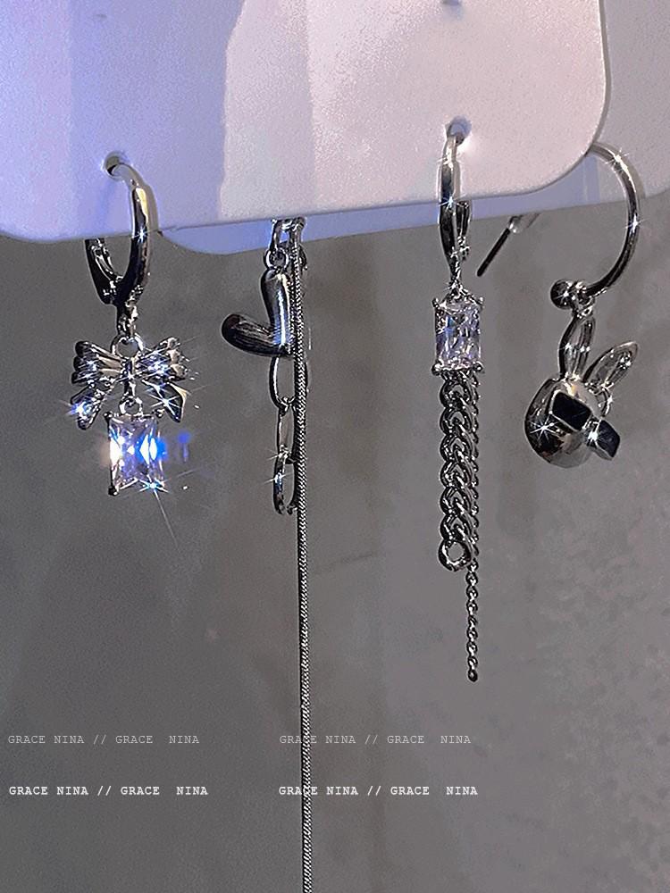 Dark Style Japanese & Korean Heart Stud Earrings & Ear Cuffs Set - Chic, Sweet, Trendy Six-Piece Jewelry for Cool, Spicy Girls