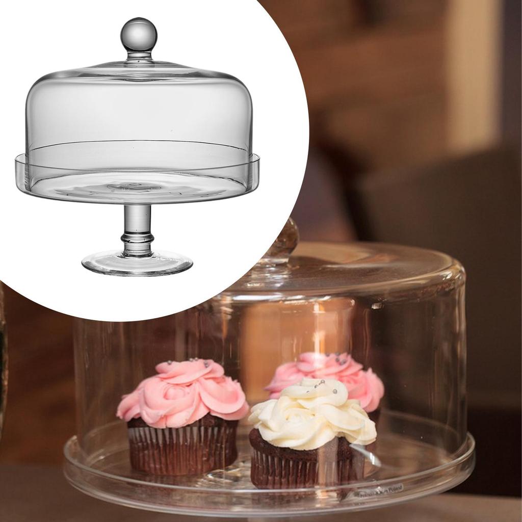 Glass Cake Stand with Lid Multiuse Bread Plate for Hotels Party Shop Display S