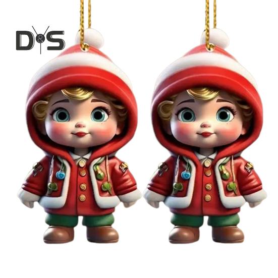 1 pereche de figurine de desene animate pandantiv, ușor de agățat, ornamente acrilice de Crăciun, pandantiv colorat, reutilizabil, agățat pentru decorațiuni festive, brad de Crăciun