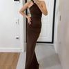 European & American Women's Backless Sleeveless Slim Long Dress - Solid Color, Sexy, Fashionable Sling Design