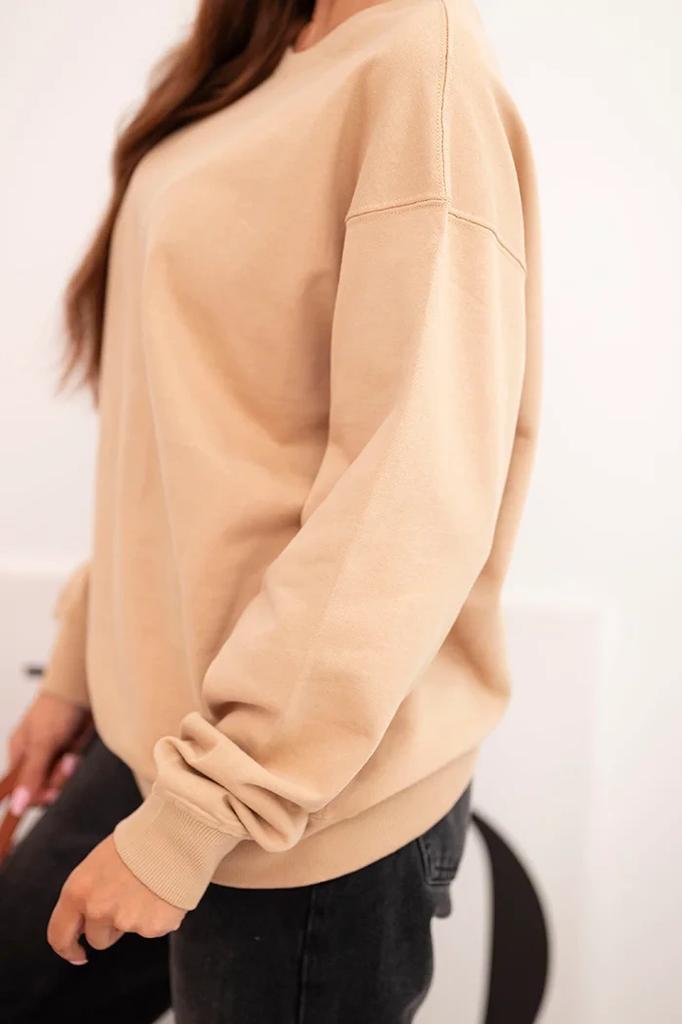 Bluza Damska Pętelkowa Bawełniana Basic Z Okrągłym Dekoltem Beżowa S