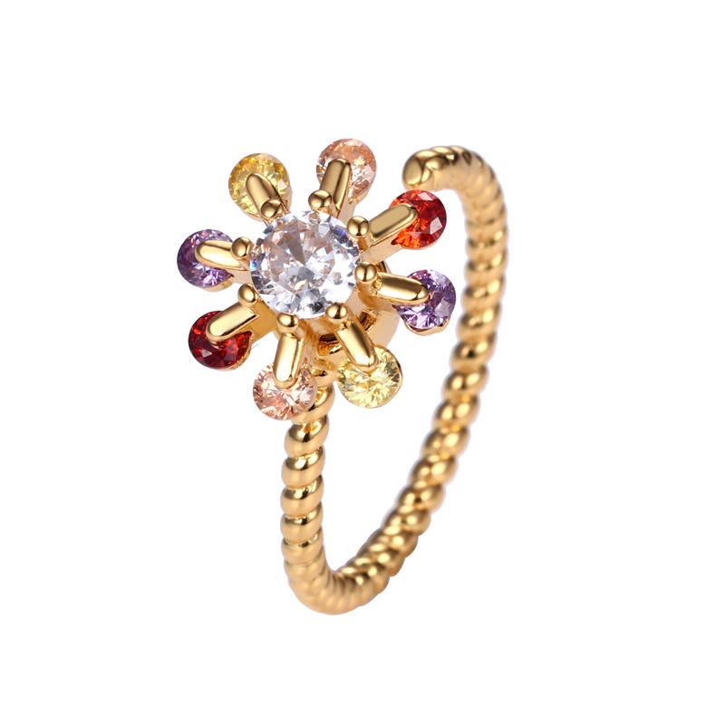 

Женское разноцветное кольцо с вращающимся цирконом и драгоценными камнями против тревожности золотой