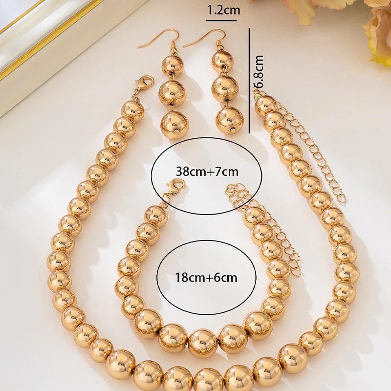 Punk Contrasting Color Beaded Temperament Niche Round Ball Personalized Necklace Bracelet Earring Set