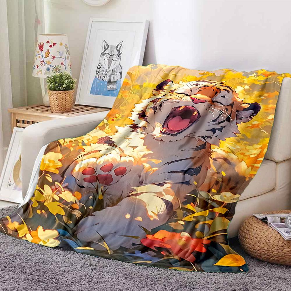 1pc Tiger Print Blanket Lightweight Blanket Throw Blanket For Sofa, Bed, Travel, Camping, Livingroom, Office, Couch, Chair yy251010078