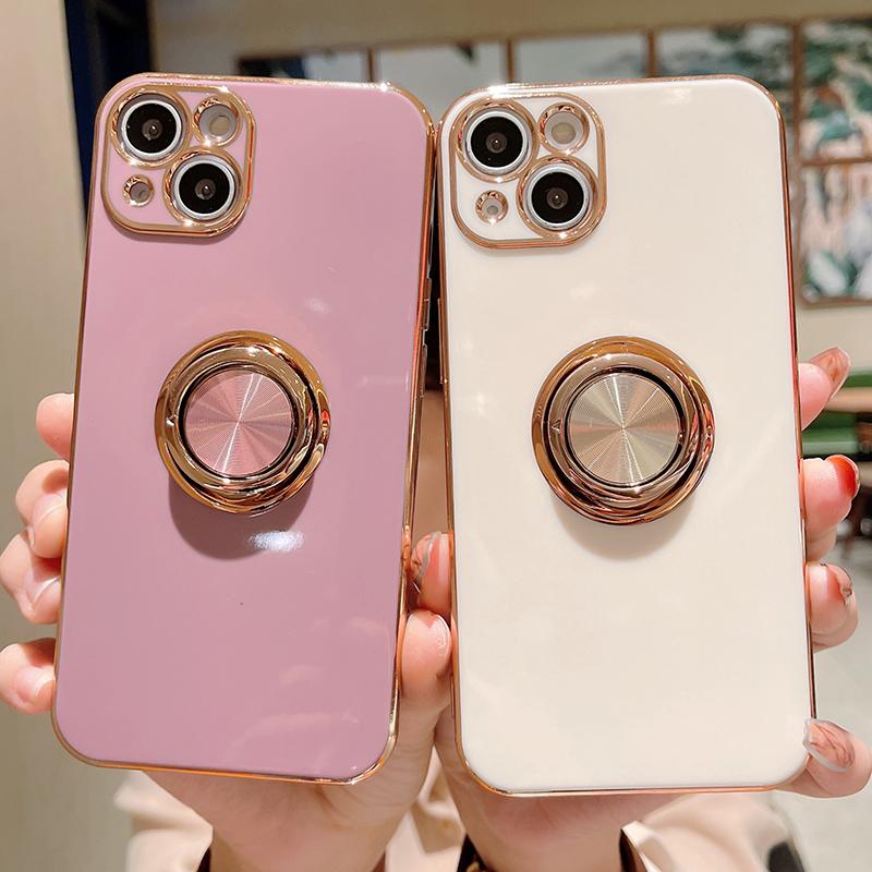 Luxury Plating Finger Ring Holder Case For Iphone 13 14 Pro Max 12 Mini Xs Xr X 8 7 Plus Se Soft Phone Cover For Iphone 11 Case