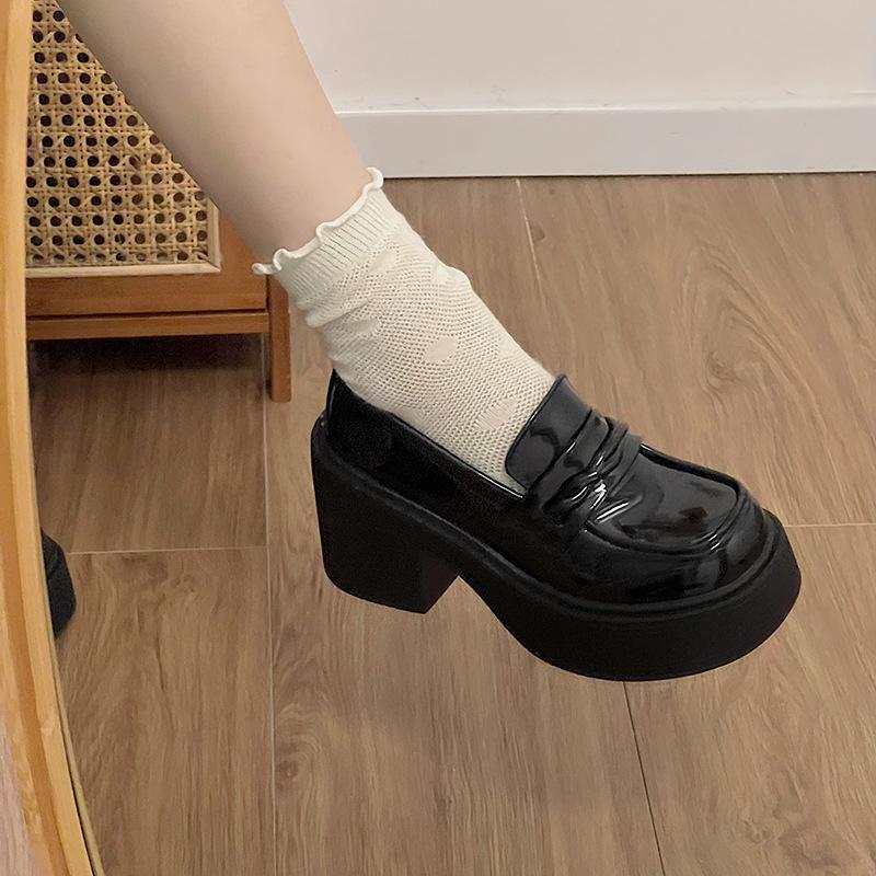 Japanese jk platform thick heel black one-pedal loafers French retro high heels women's 2025 autumn new models