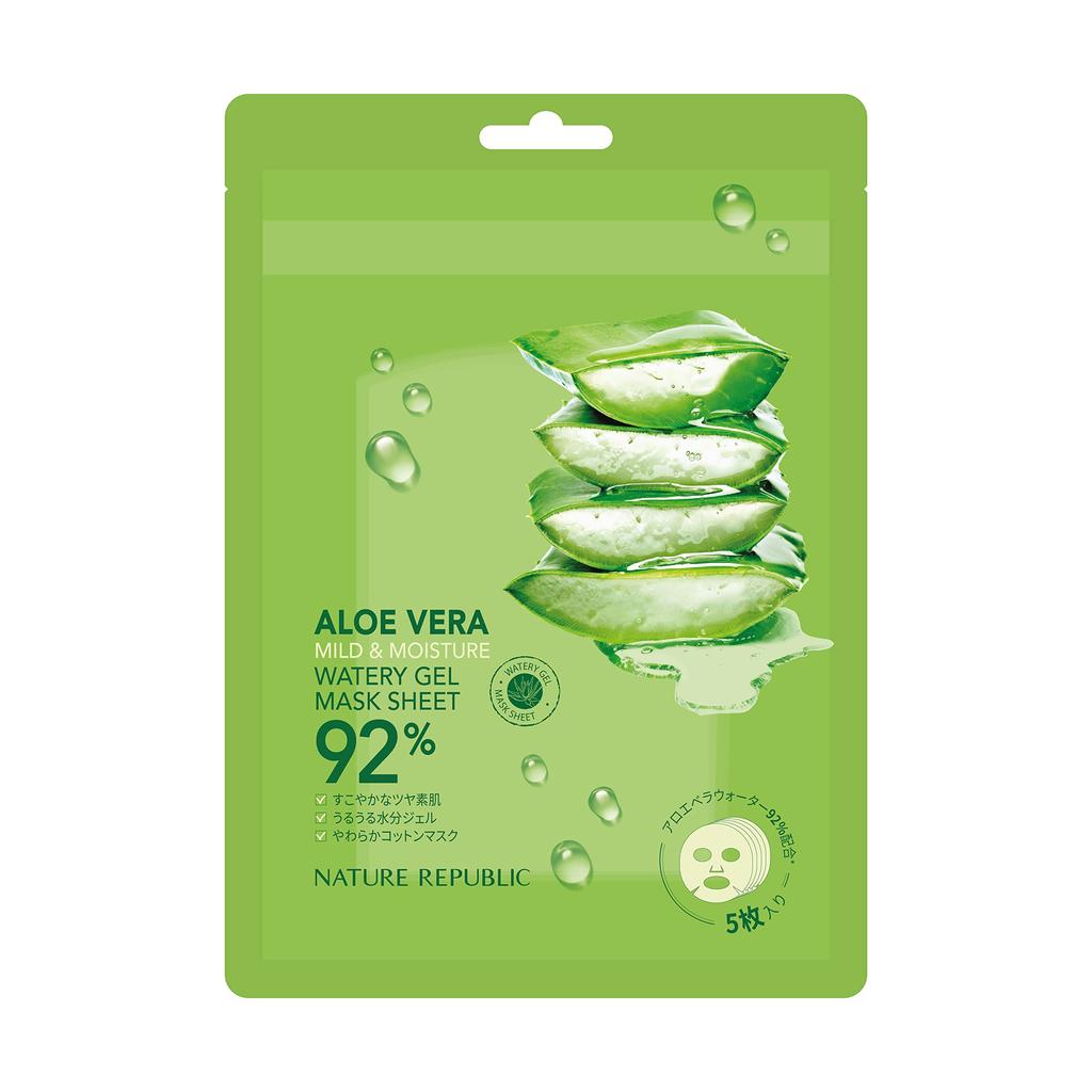 NATURE REPUBLIC Mild Moisture Aloe Gel Sheet 5 Sun Protection Gel Vegan Cosmetics [Authentic] & Mask, Sheets, 85mL, Mask,